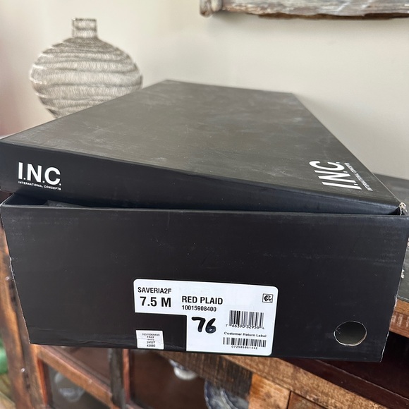 Plaid Knee-High Stiletto Boots - Red and Black Beaded - Picture 8 of 8